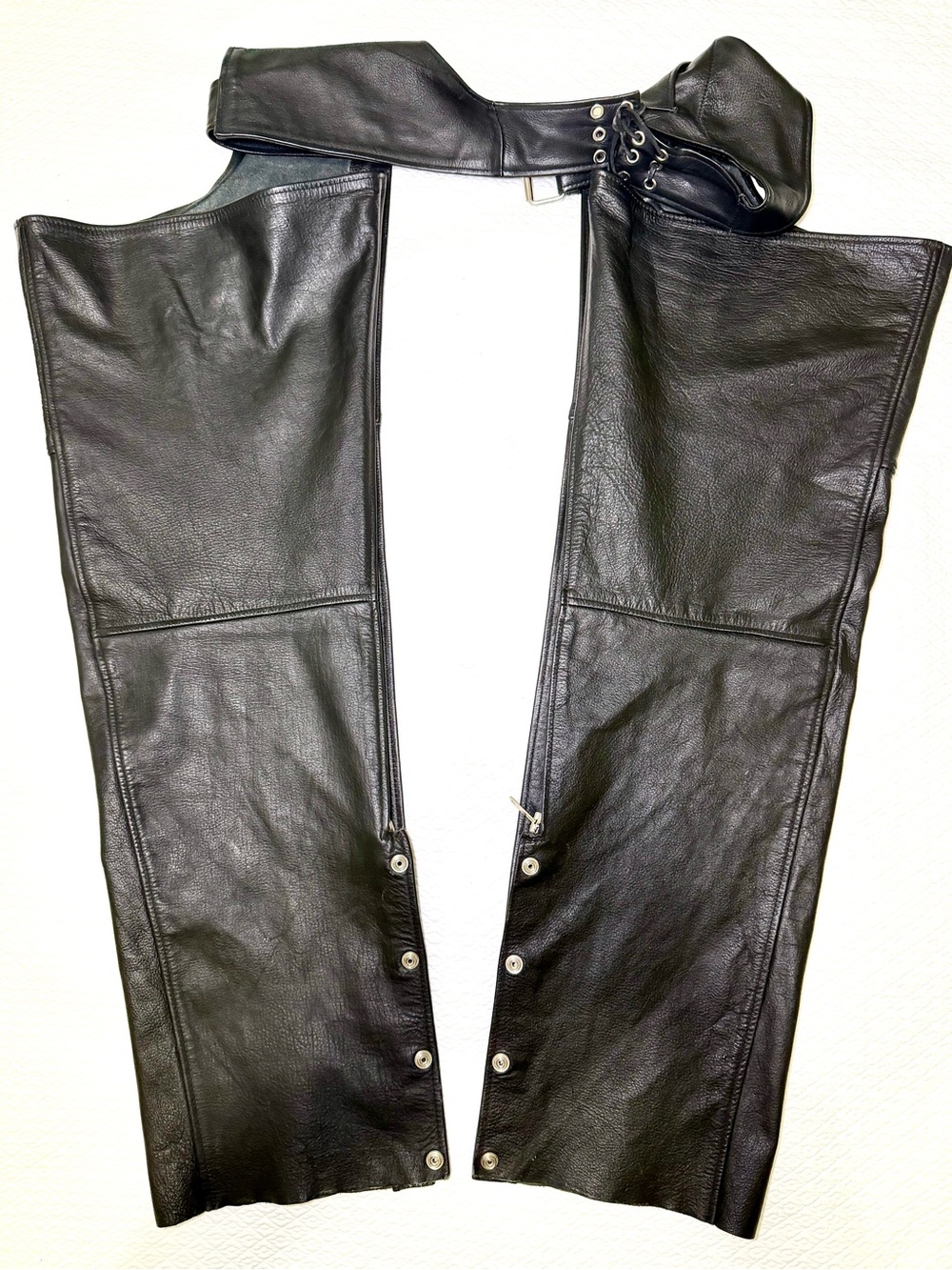FMC Black Leather Motorcycle Chaps, Size L